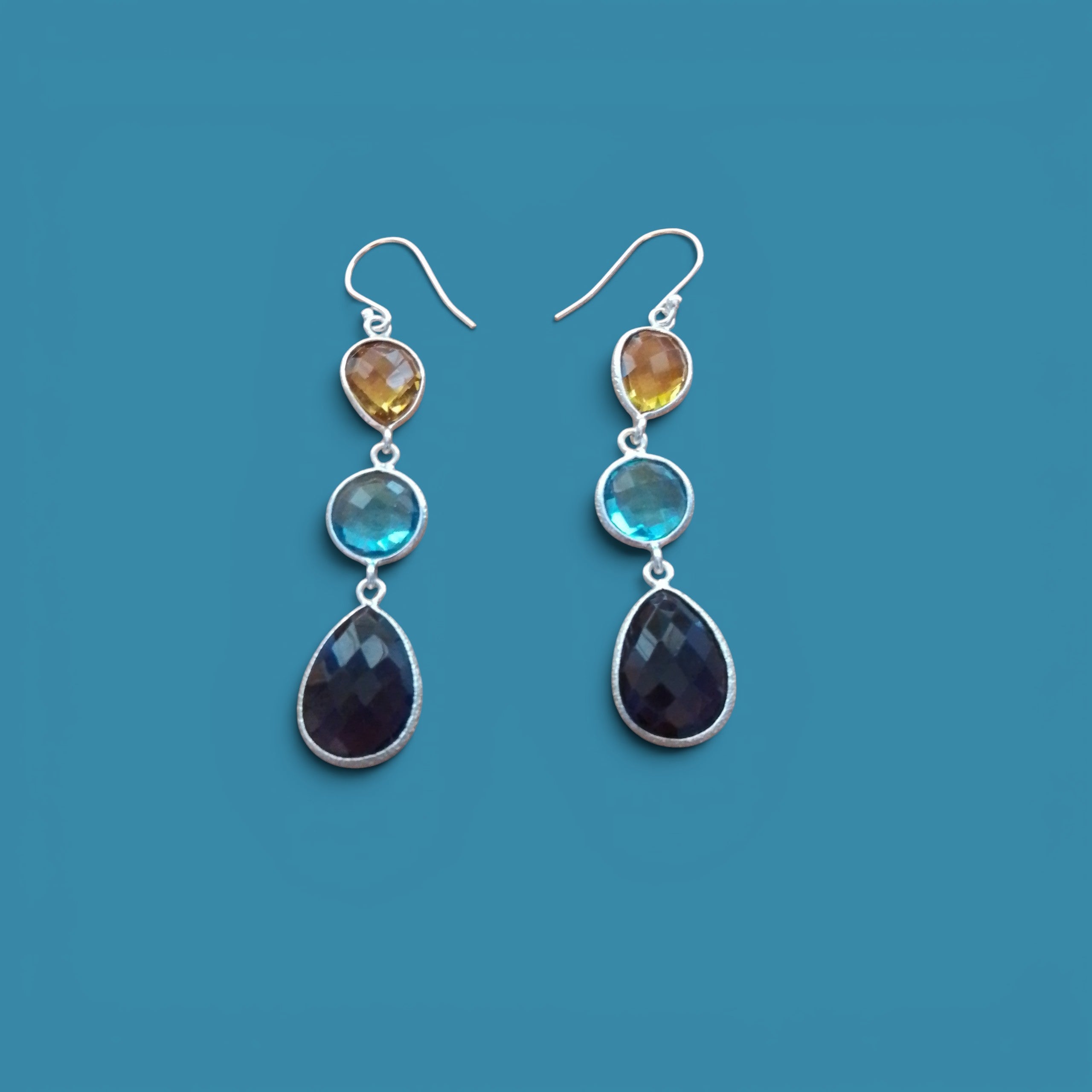 Aavya Trinity Gemstone Drop Earrings