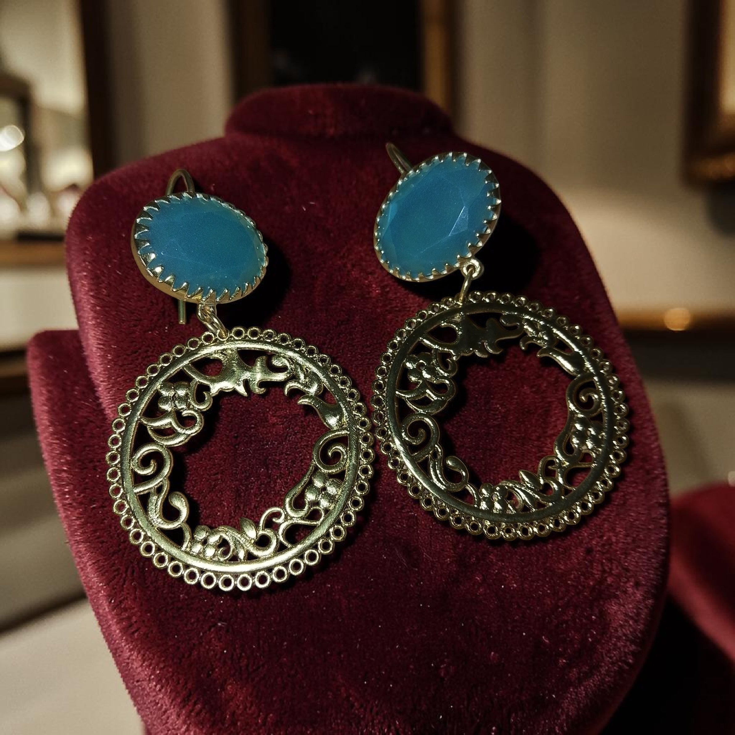Aavya Azure Filigree Circle Earrings